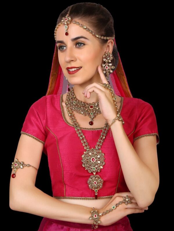 Buy Unique Semi Gold Polished Antique Kundan Jewelry for Bride - Image 12