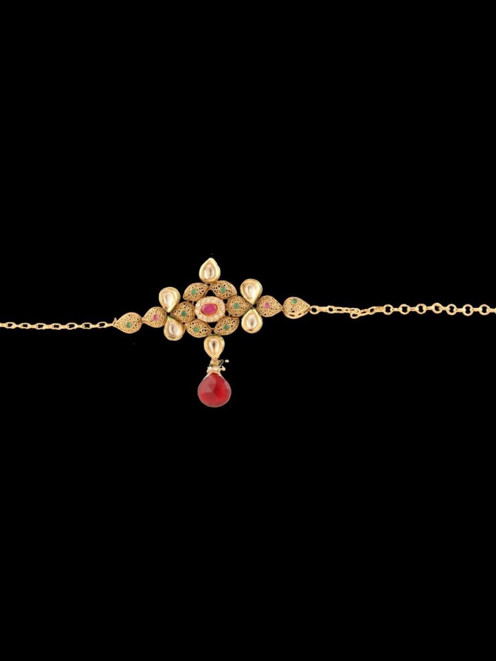Buy Unique Semi Gold Polished Antique Kundan Jewelry for Bride - Image 9