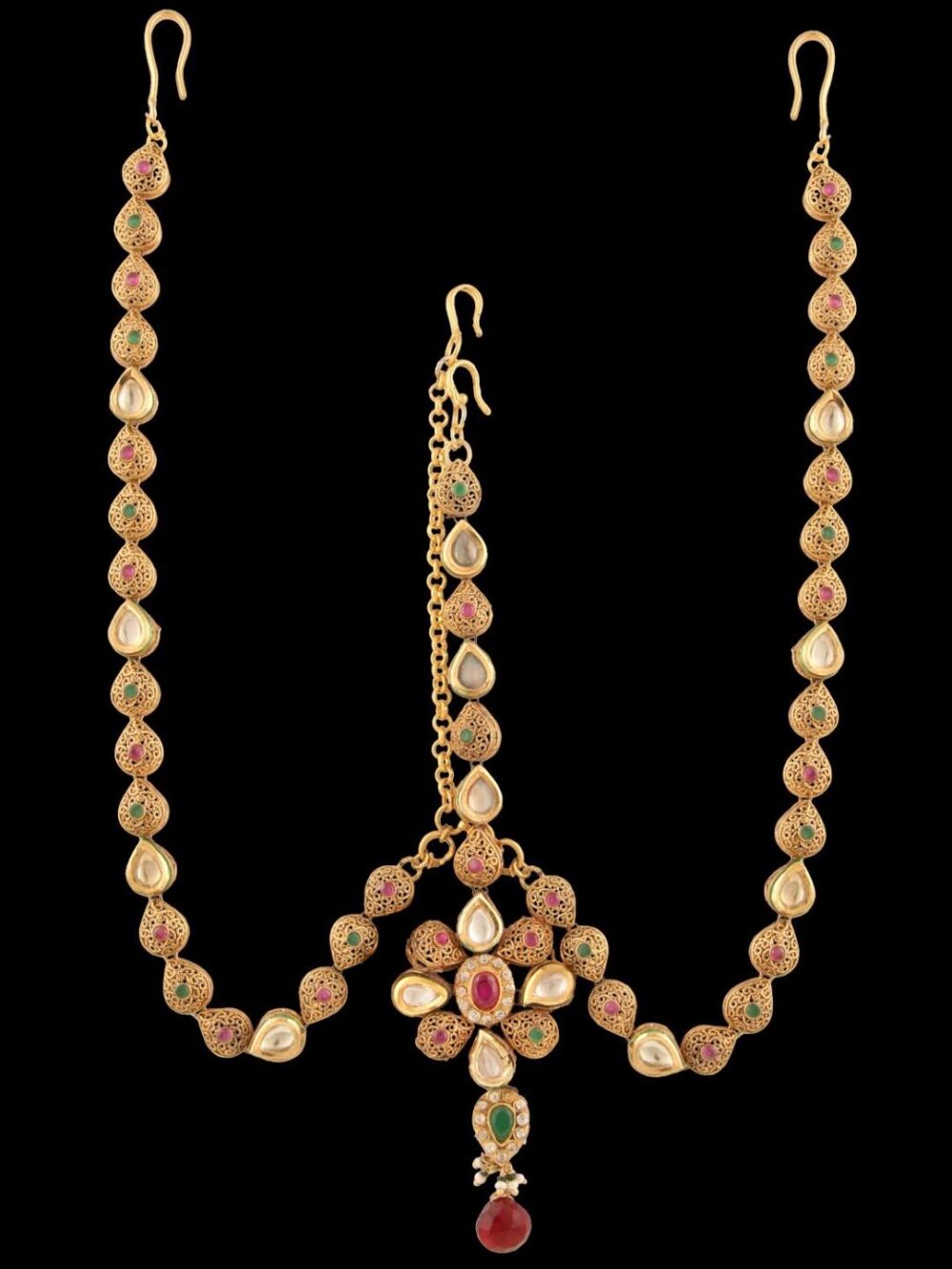 Buy Unique Semi Gold Polished Antique Kundan Jewelry for Bride - Image 8