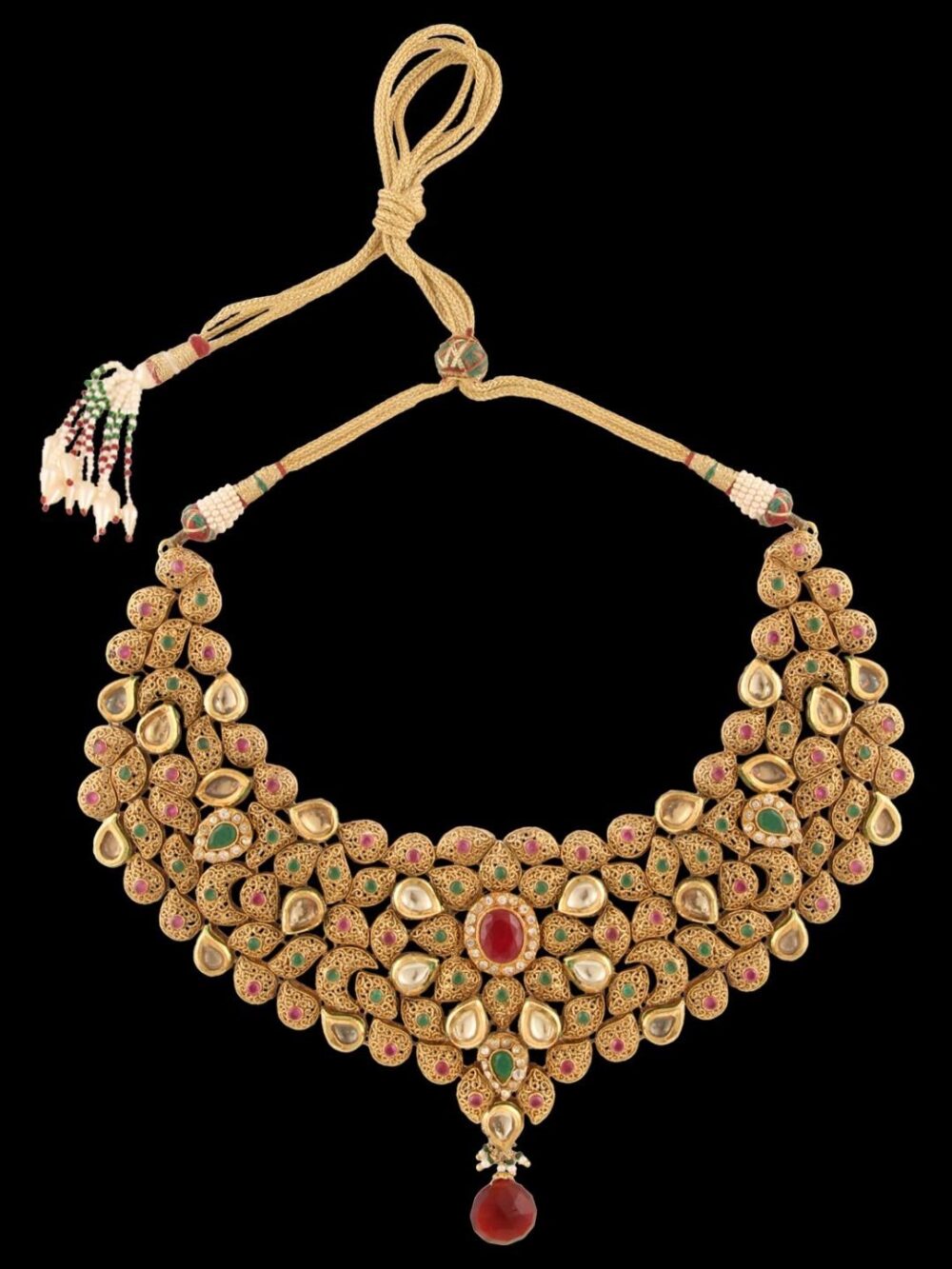 Buy Unique Semi Gold Polished Antique Kundan Jewelry for Bride - Image 7
