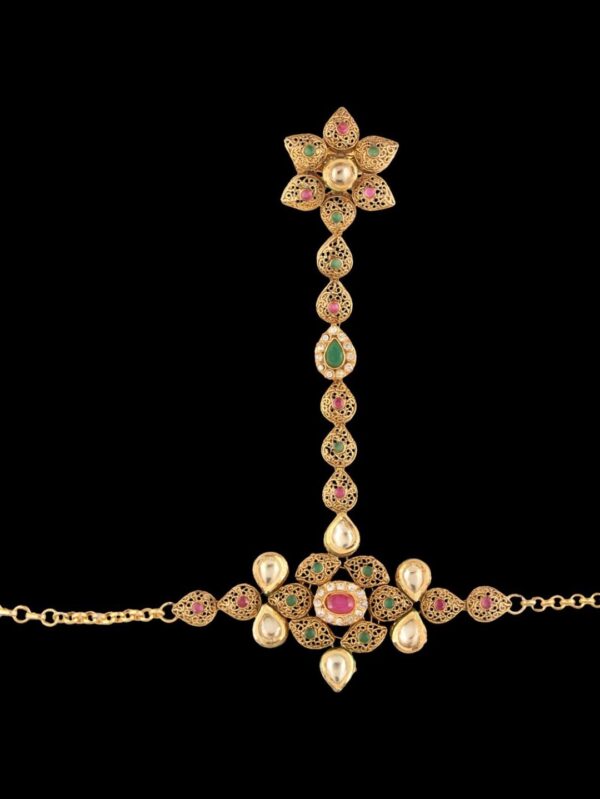 Buy Unique Semi Gold Polished Antique Kundan Jewelry for Bride - Image 4