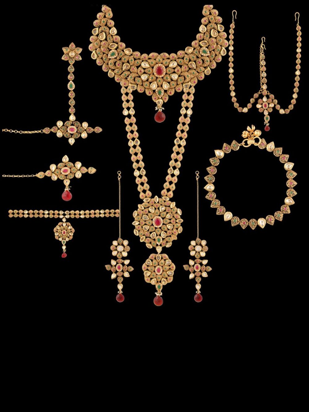 Buy Unique Semi Gold Polished Antique Kundan Jewelry for Bride - Image 3