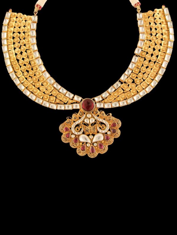 Buy Elegant Designer Semi Gold Polished Jewelry Set for Bride - Image 3