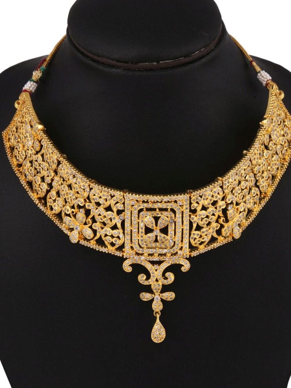 Buy Brilliant Butterfly Bliss American Diamond Necklace Set - Image 2