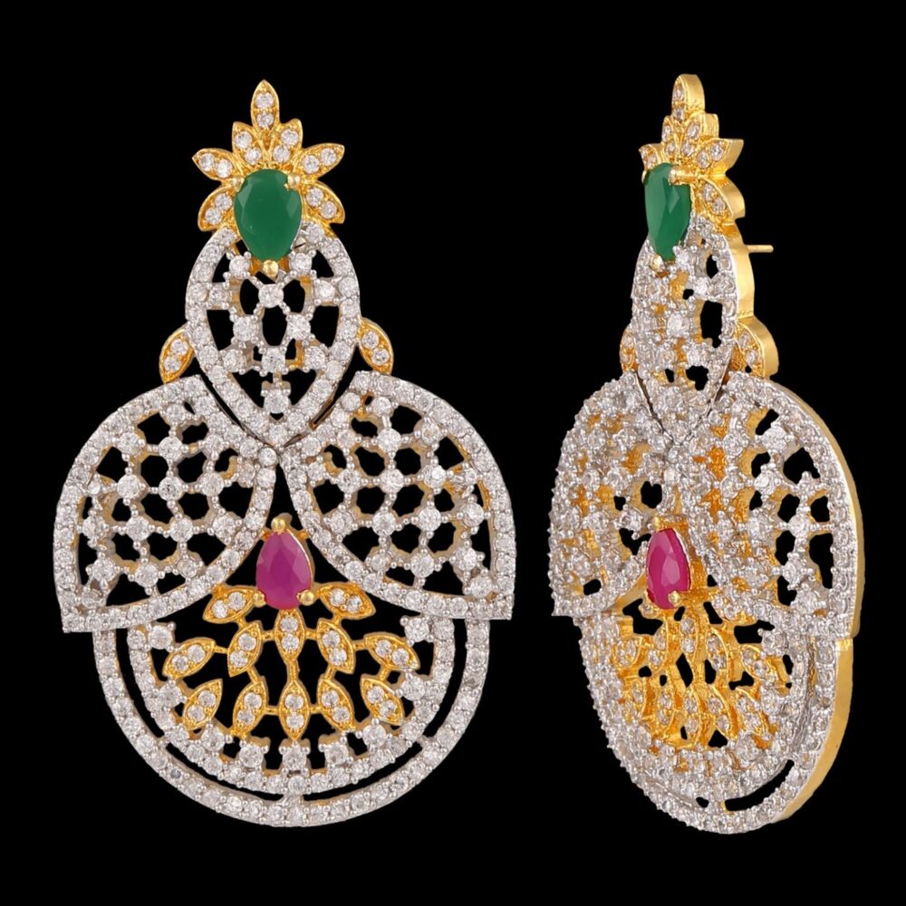 Two-Tone Elegance: Ruby and Green Cubic Zirconia Choker with Net Design in Gold and Silver Polish - Image 4