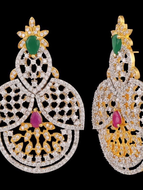 Two-Tone Elegance: Ruby and Green Cubic Zirconia Choker with Net Design in Gold and Silver Polish - Image 4