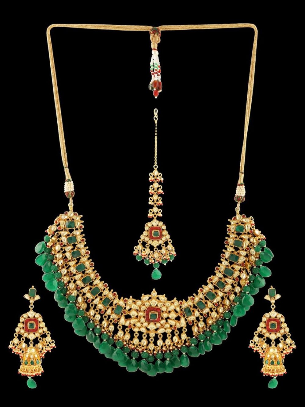 Fancy Micro Gold Polished Semi Precious Kundan, Coloured Beads & Pearl Necklace set for women. - Image 4