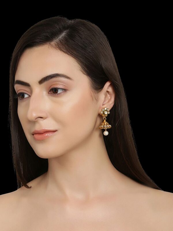 Traditional Micro Gold Polished Semi Precious Kundan & Pearl Earrings for Women. EAR789ON - Image 2