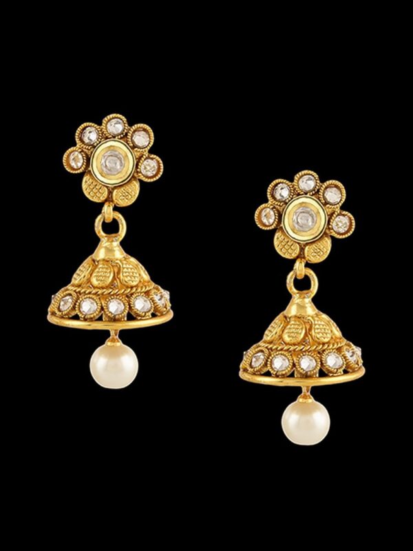 Traditional Micro Gold Polished Semi Precious Kundan & Pearl Earrings for Women. EAR789ON - Image 3
