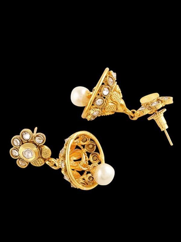 Traditional Micro Gold Polished Semi Precious Kundan & Pearl Earrings for Women. EAR789ON - Image 4