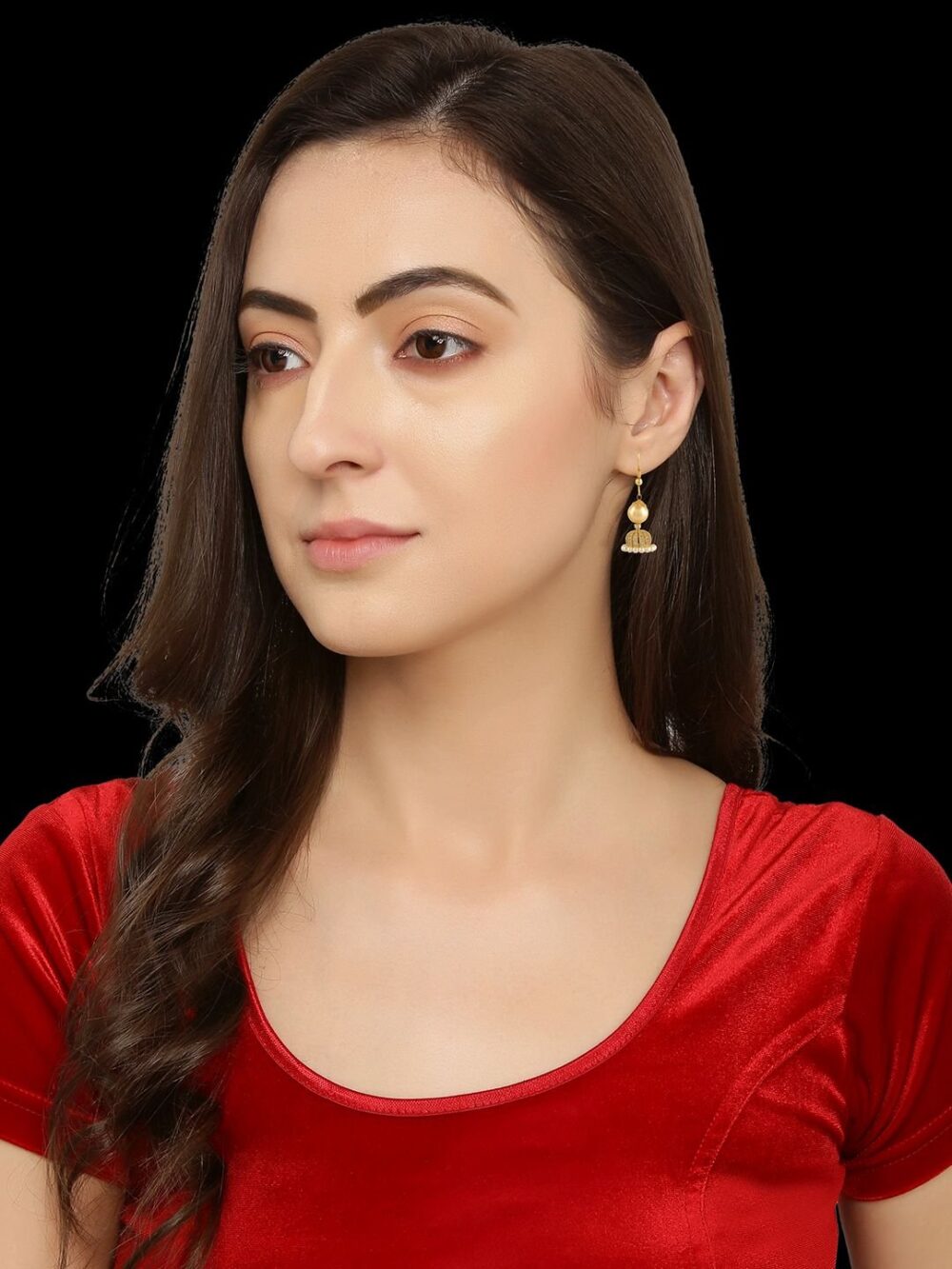 Women Real Look, Traditional Micro Gold Polished Semi Precious Polki/Kundan Chandbali Earrings for
