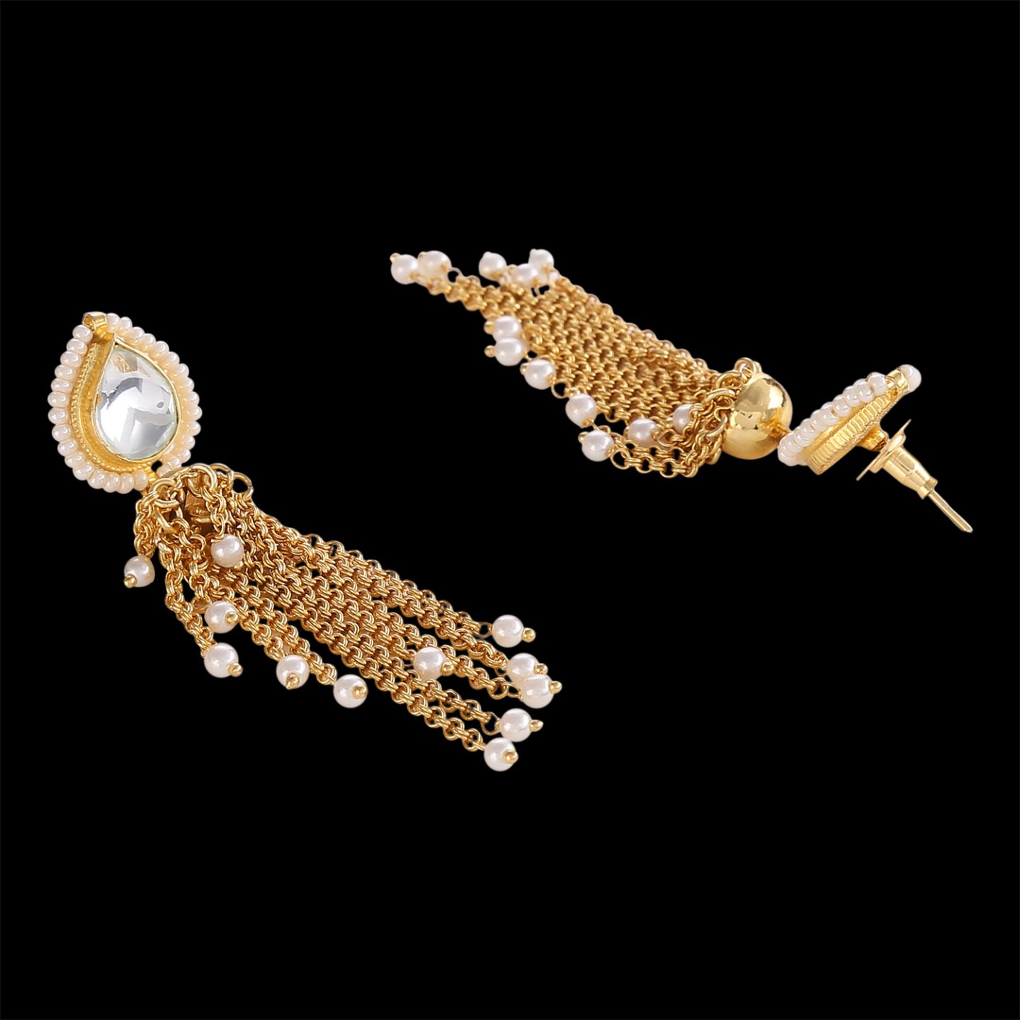 Traditional Micro Gold Polished Semi Precious Kundan & Pearl Earrings for Women. EAR745ON - Image 3