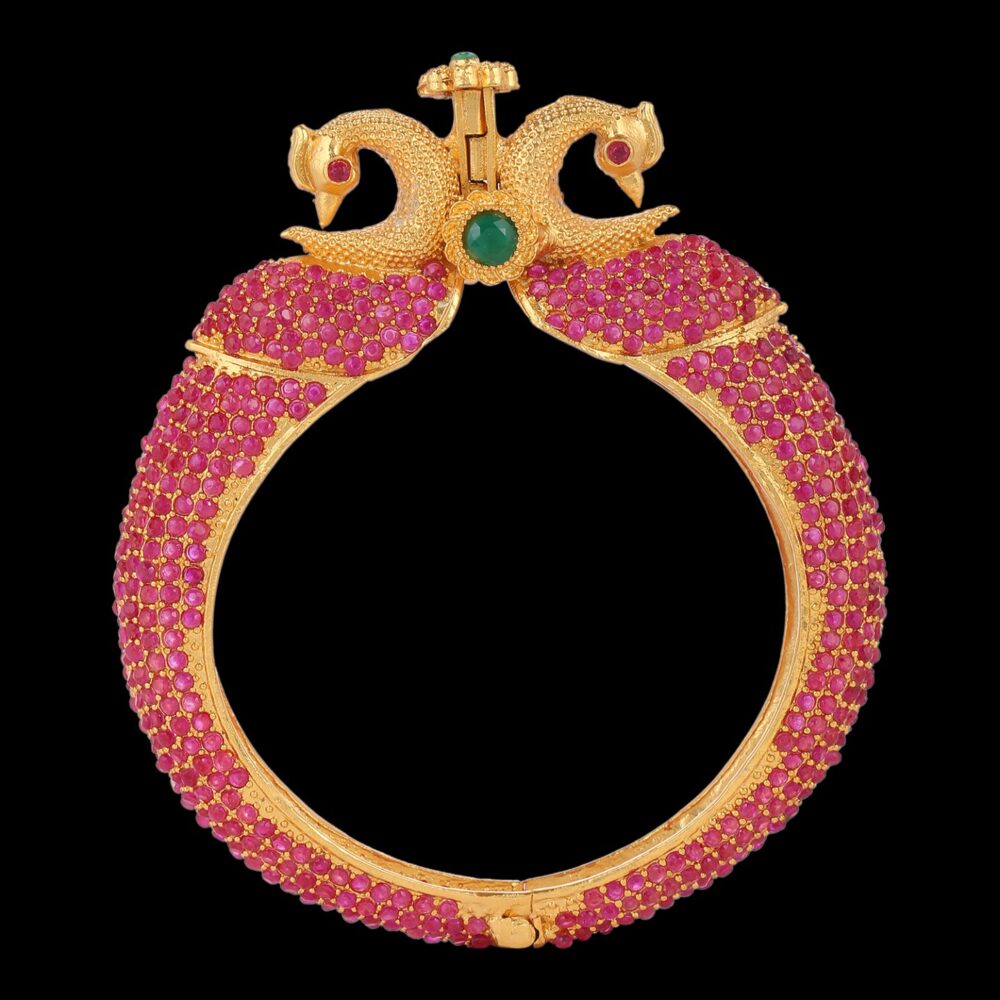 Ruby Pink Peacock Neck Shaped Bangle - Image 2