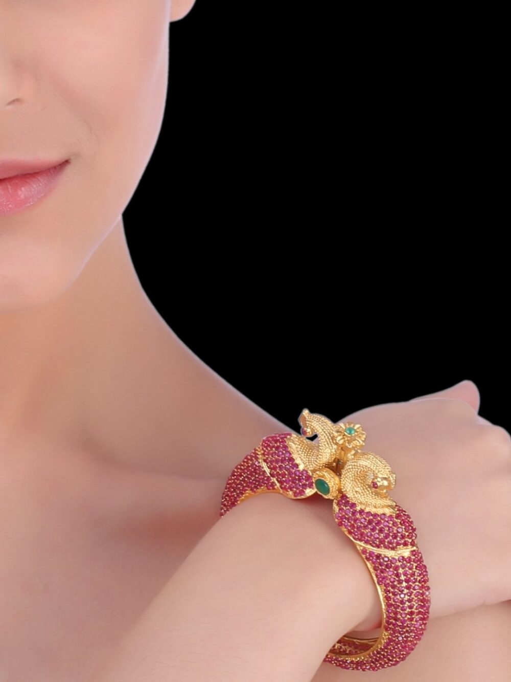 Ruby Pink Peacock Neck Shaped Bangle - Image 6