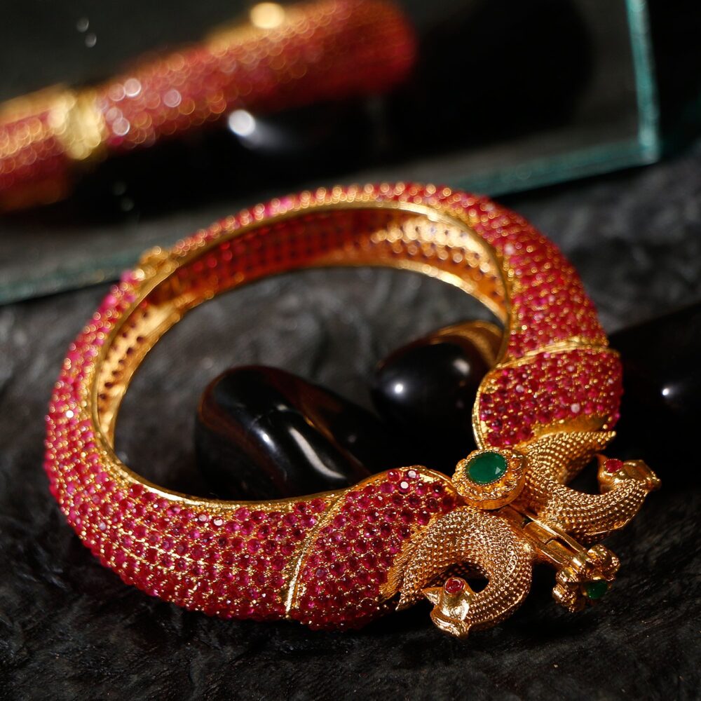 Ruby Pink Peacock Neck Shaped Bangle - Image 7
