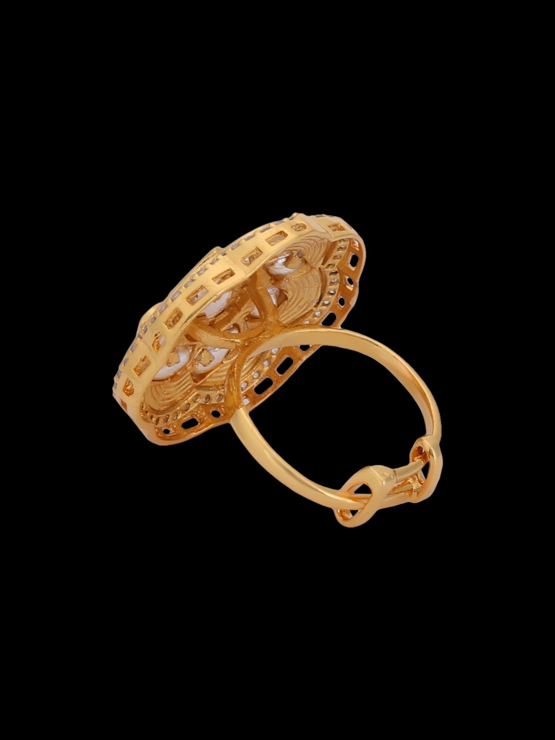 Round Flower with Unique Stone Studded Petals Finger Ring - Image 7
