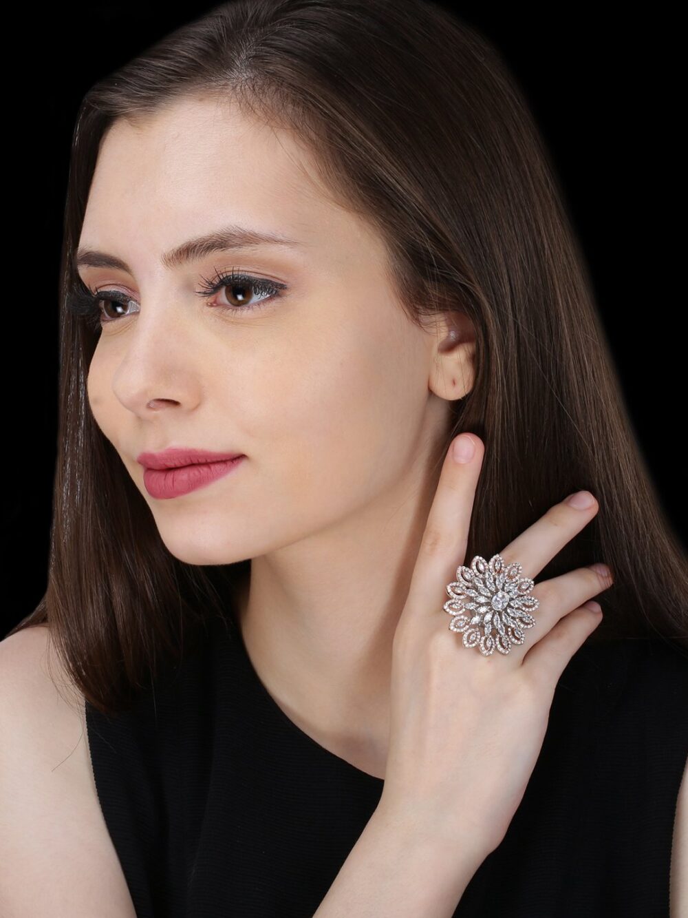 Flower Shaped Diamonds with Rose Polish and White Daimonds - Image 3