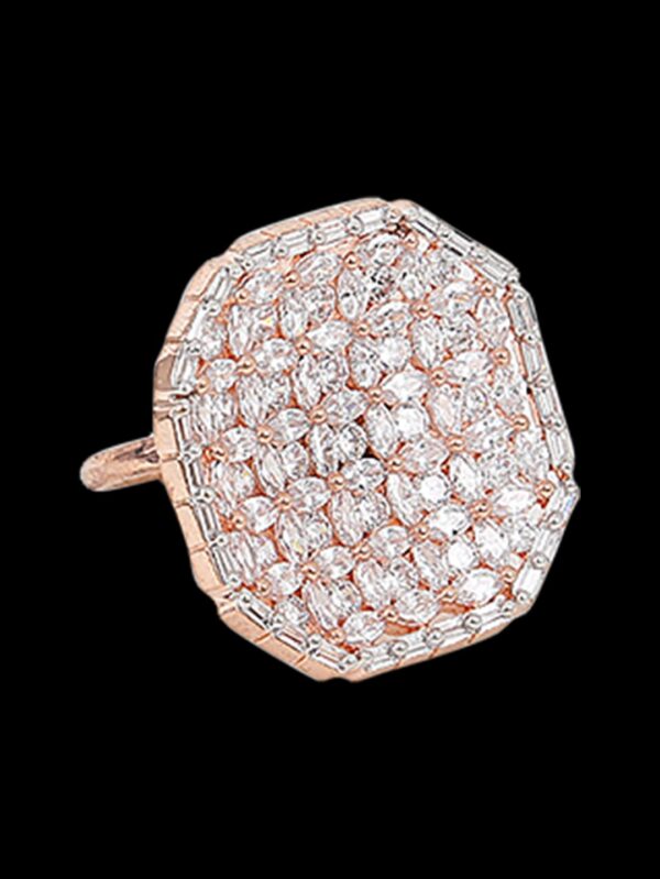 Hexagon Shaped Diamond Studded Finger Ring - Image 5