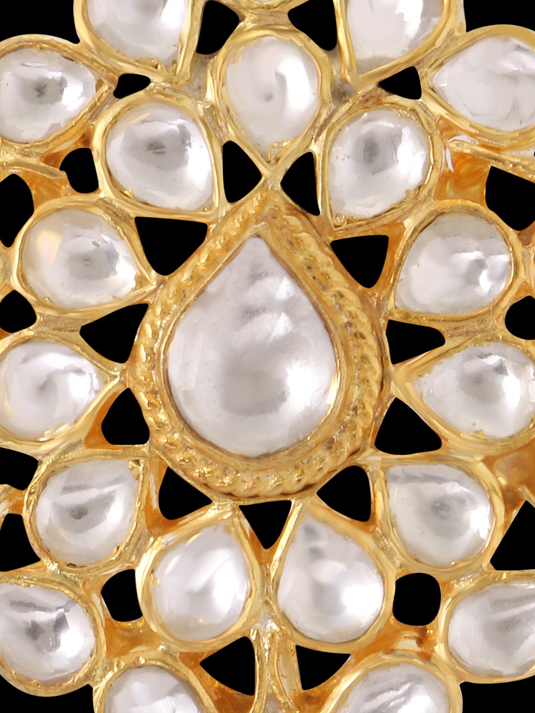 Leaf Shaped Kundan Studded Finger Ring - Image 4