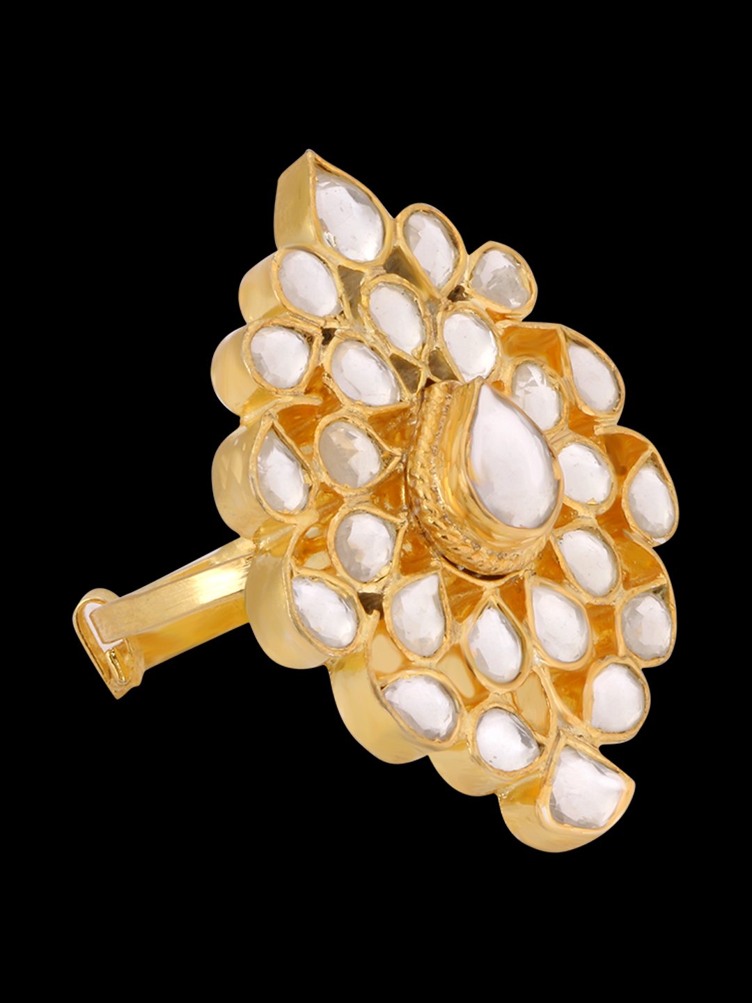 Leaf Shaped Kundan Studded Finger Ring - Image 5