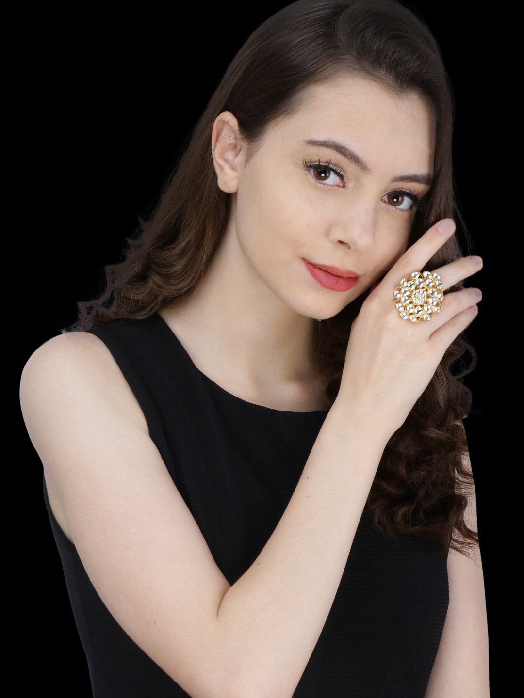 Dew drop shaped Kundan Finger Ring - Image 3