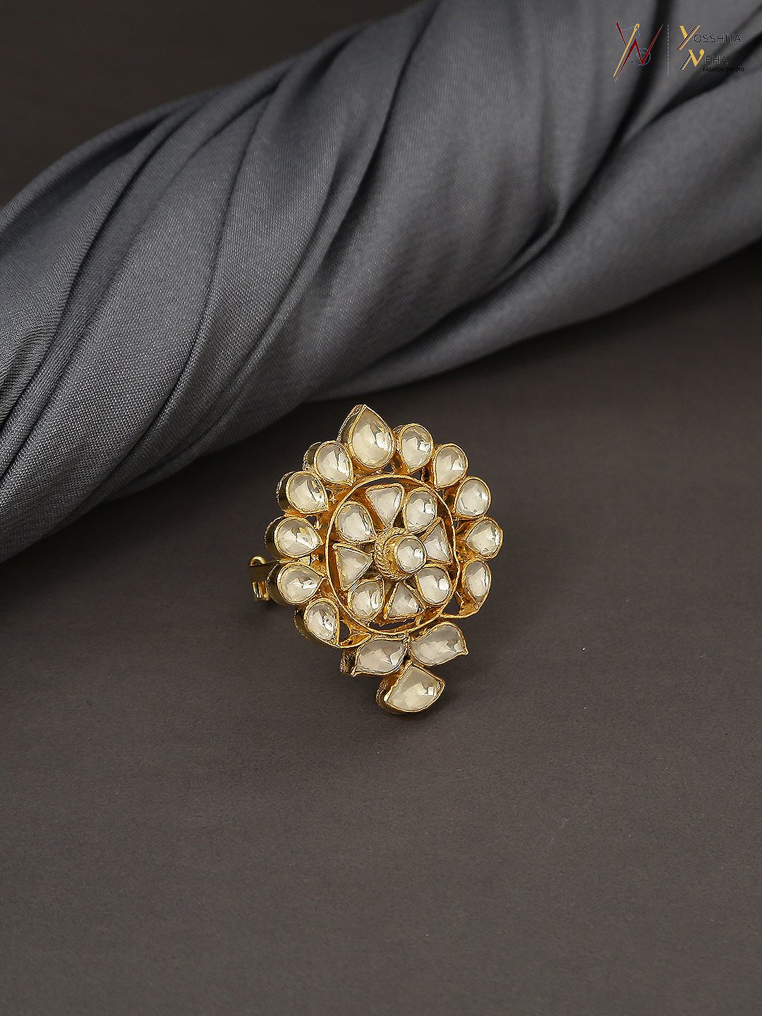White Kundan Studded Finger Ring