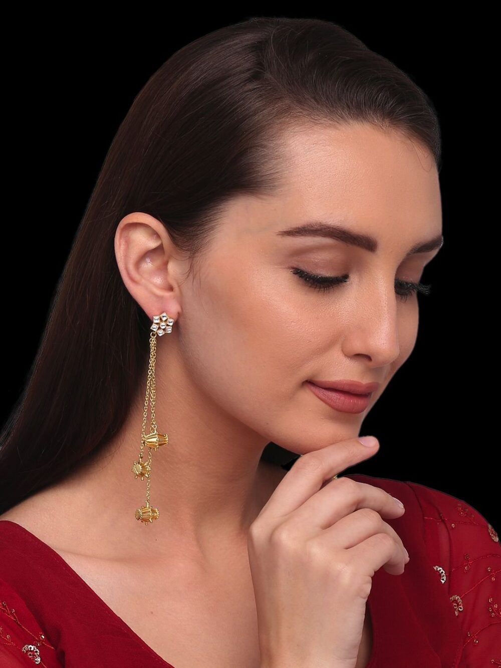 Indian Traditional American Diamond Earrings - Image 2
