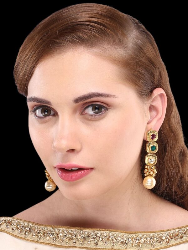 Traditional Micro Gold Polished Semi Precious Stone Earrings for Women. EAR956C - Image 2