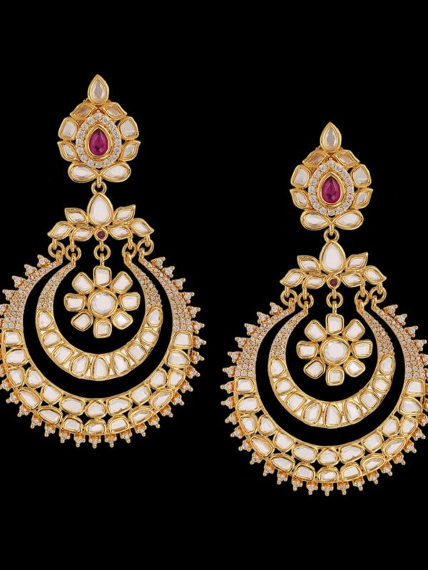 Traditional Micro Gold Polished Semi kundan/polki earrings for Women. - Image 4