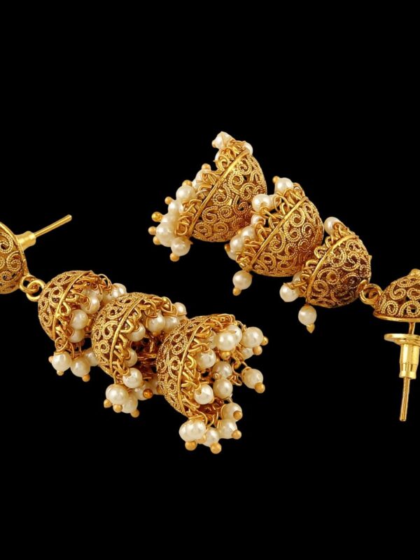 Traditional Micro Gold Polished Semi Precious Polki/Kundan Earrings for Women (EAR524ON) - Image 4