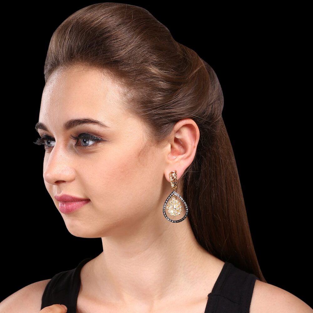 Victorian Elegance: Cubic Zirconia and Polki Teardrop Earrings - Image 2