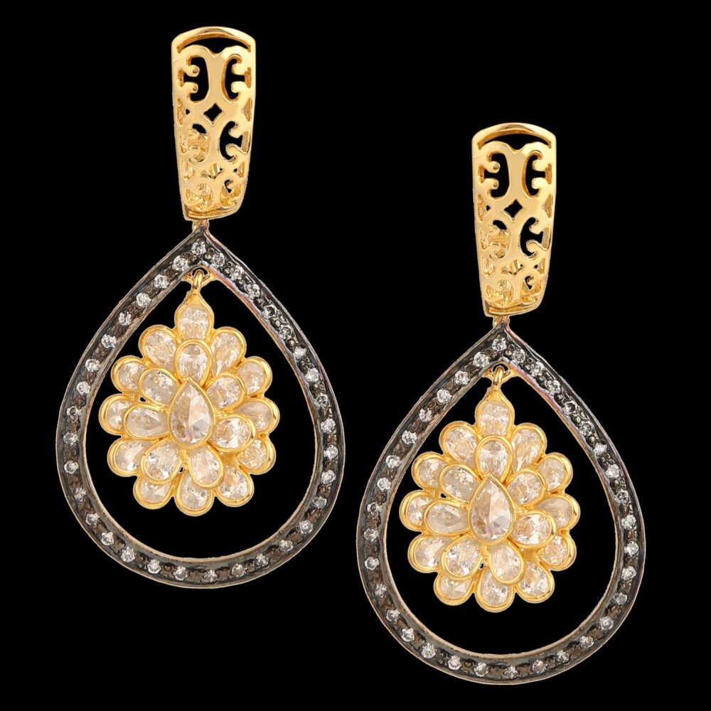 Victorian Elegance: Cubic Zirconia and Polki Teardrop Earrings - Image 4