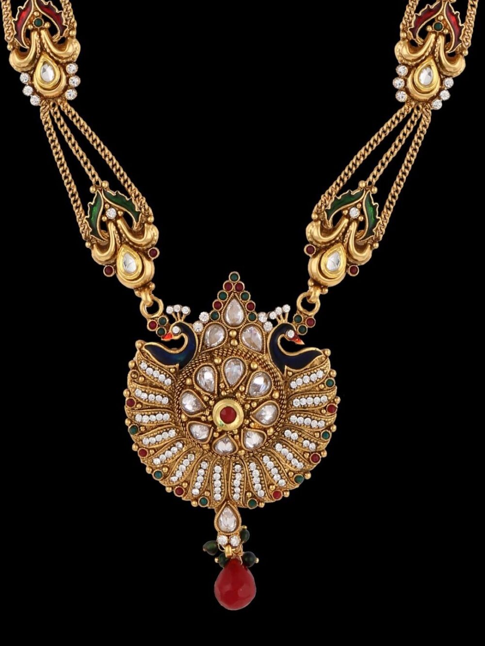 BUY Rare Beautiful Half Micro Gold Polished Antique Diamond long Jewellery Set for Women - Image 3