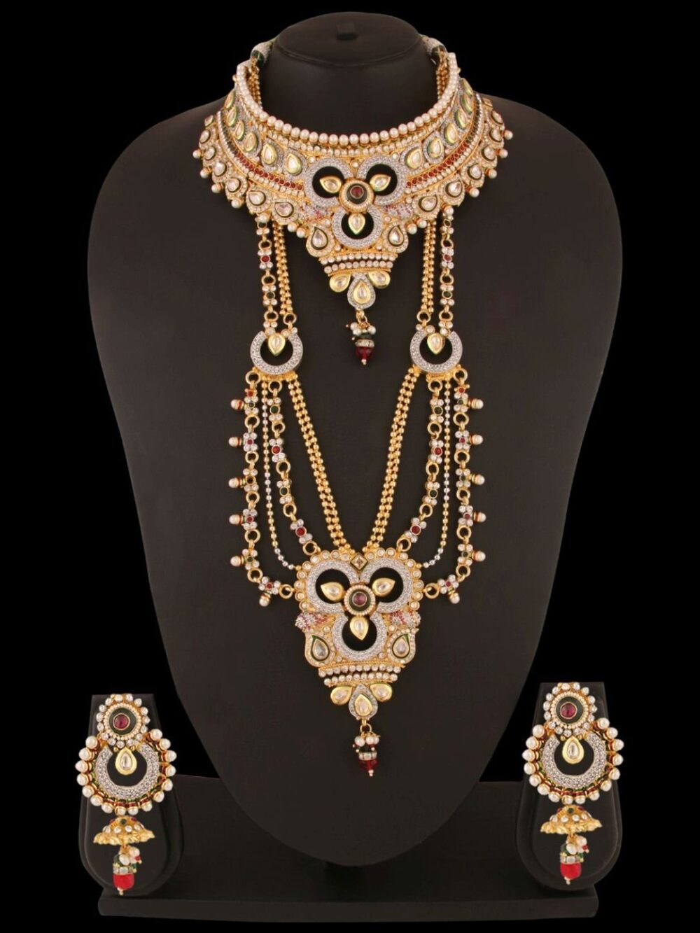 Buy Traditional Micro Gold Polished Semi Precious Polki/Kundan & American diamond Bridal Set