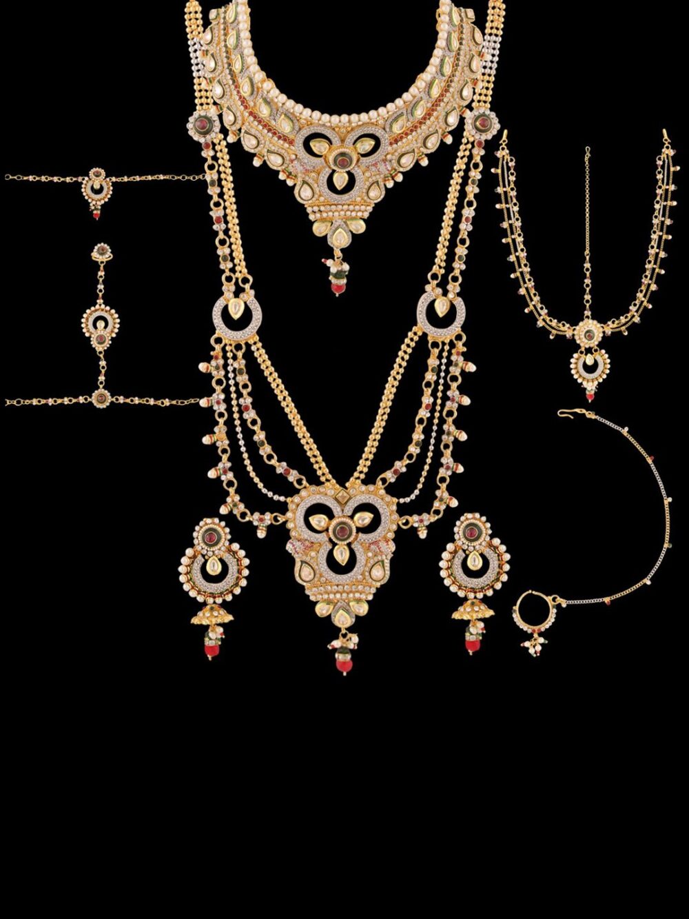Buy Traditional Micro Gold Polished Semi Precious Polki/Kundan & American diamond Bridal Set - Image 10