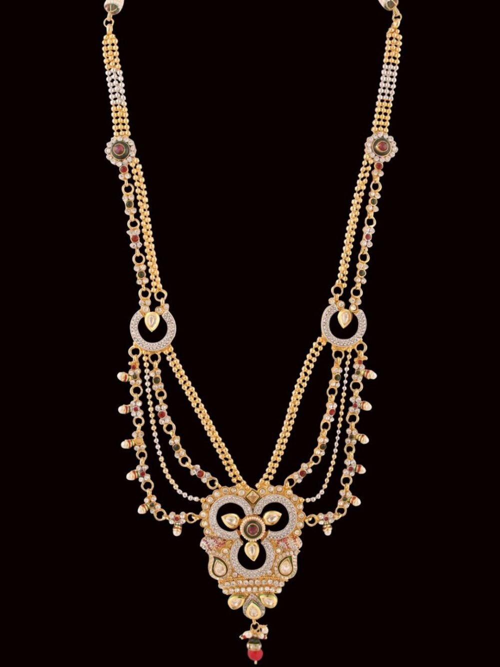Buy Traditional Micro Gold Polished Semi Precious Polki/Kundan & American diamond Bridal Set - Image 9