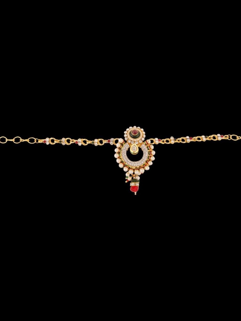 Buy Traditional Micro Gold Polished Semi Precious Polki/Kundan & American diamond Bridal Set - Image 4
