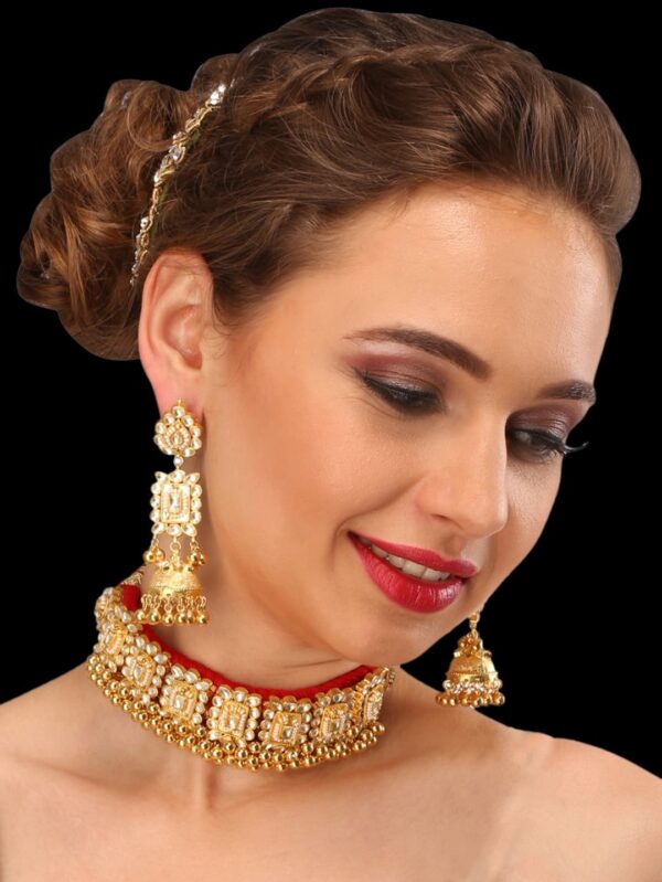 Buy Exclusive Square Box Style Kundan/ Damini Bridal Choker Jewelry Set - Image 2