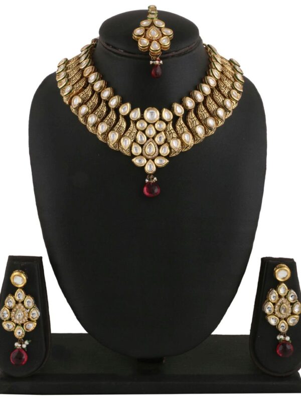 Buy Gold Polished Jewelry Design With White Beads For Bride - Image 2
