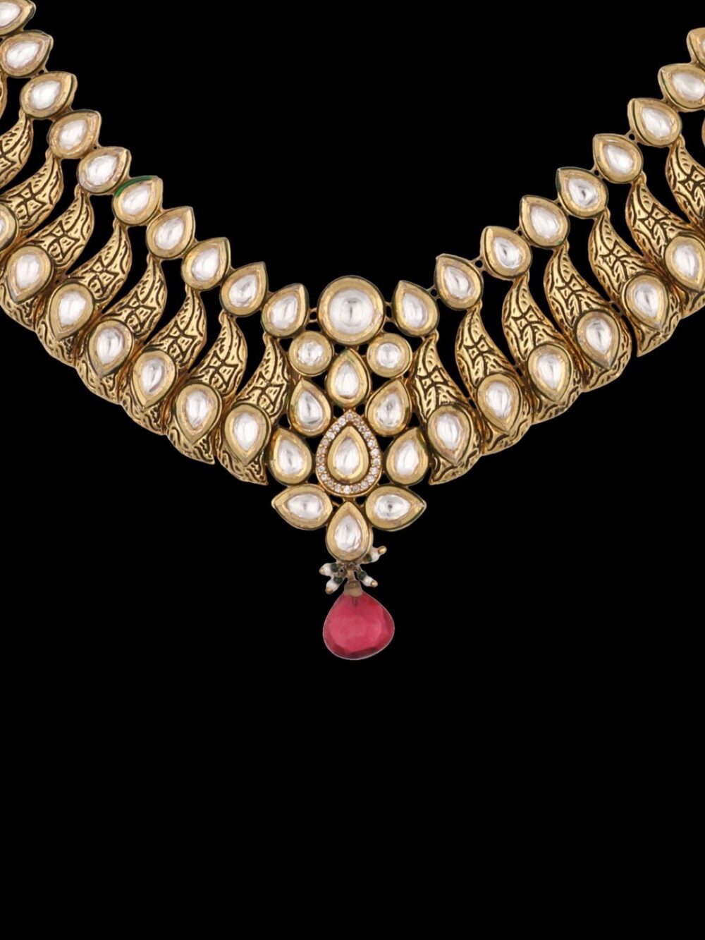Buy Gold Polished Jewelry Design With White Beads For Bride - Image 4
