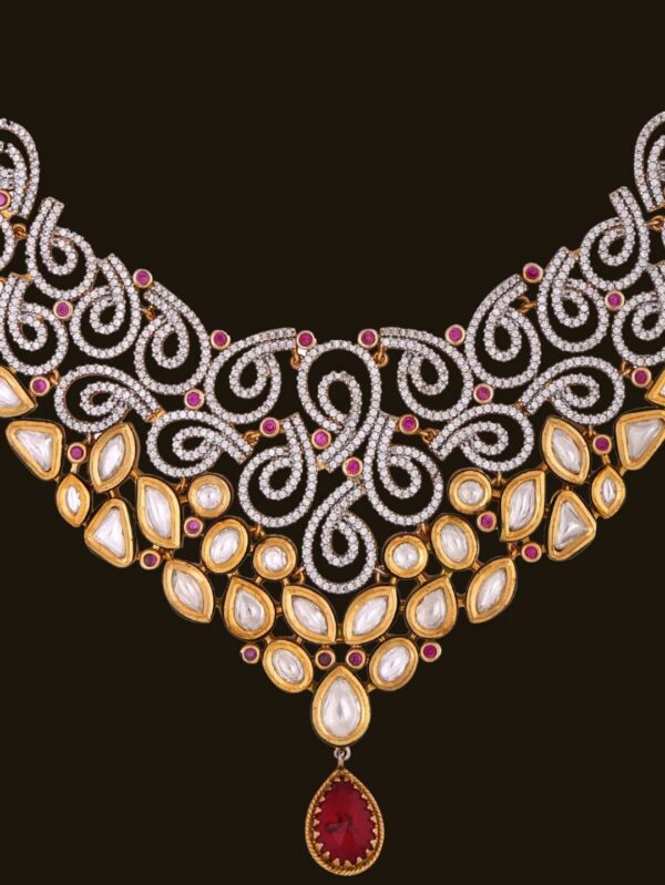 Buy Opulent Oceanic Odyssey American Diamond Necklace Set - Image 3