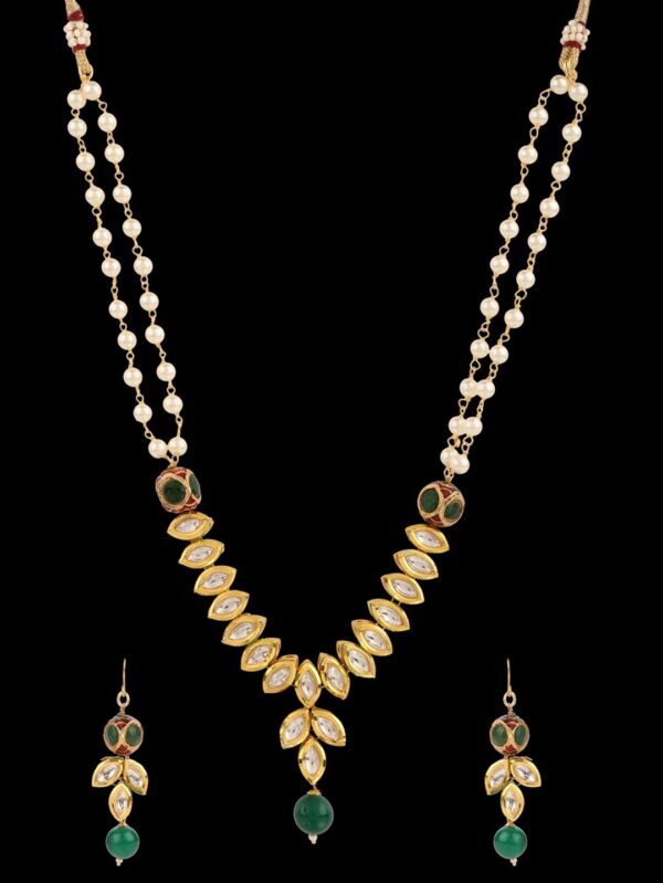 Fancy Micro Gold Polished Semi Precious Kundan, Coloured Beads & Pearl Necklace set K1 - Image 3