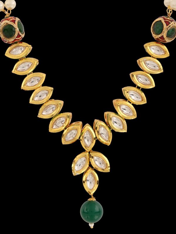 Fancy Micro Gold Polished Semi Precious Kundan, Coloured Beads & Pearl Necklace set K1 - Image 4