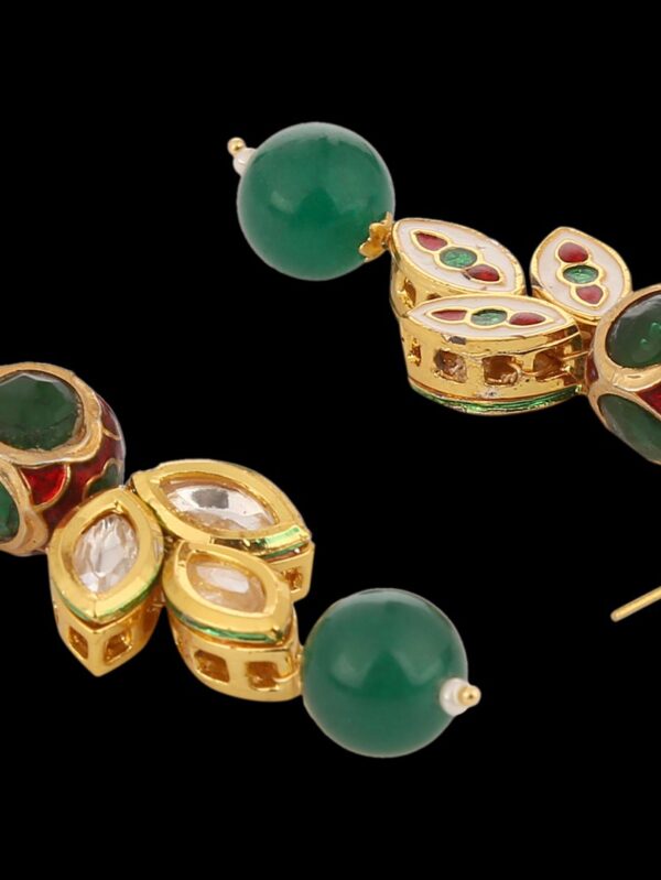 Fancy Micro Gold Polished Semi Precious Kundan, Coloured Beads & Pearl Necklace set K1 - Image 6