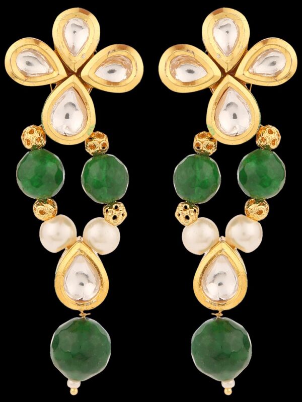 Fancy Micro Gold Polished Semi Precious Kundan, Coloured Beads & Pearl Necklace set K1333ON - Image 4