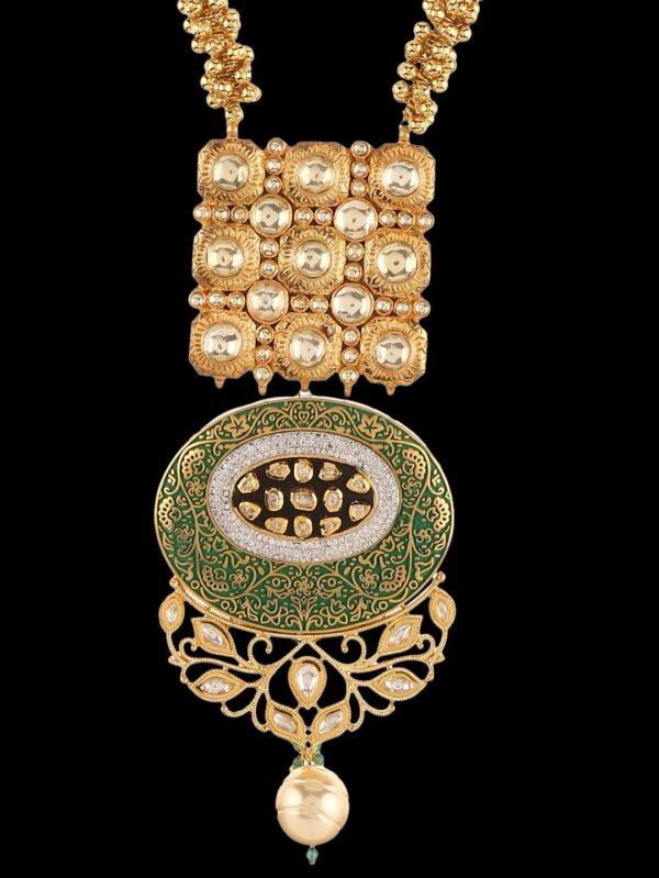 Fancy Micro Gold Polished Semi Precious Kundan, Enamel & Pearl Necklace set K1200ON - Image 7