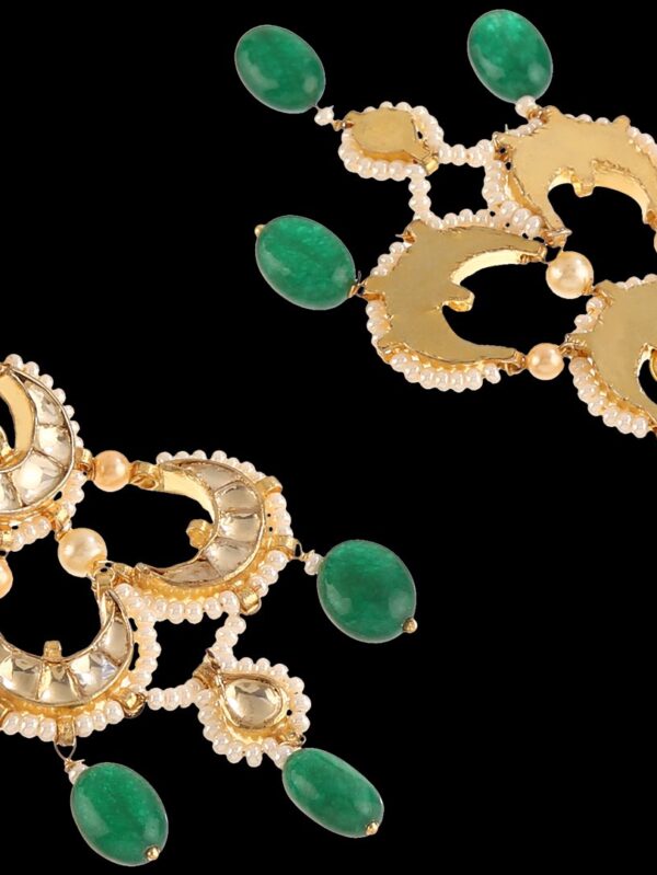 Fancy Micro Gold Polished Semi Precious Kundan, Coloured Beads & Pearl Necklace set K1266ON - Image 4