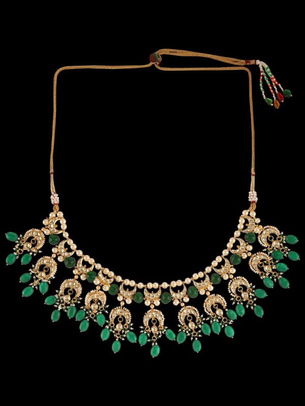 Fancy Micro Gold Polished Semi Precious Kundan, Coloured Beads & Pearl Necklace set K1266ON - Image 5