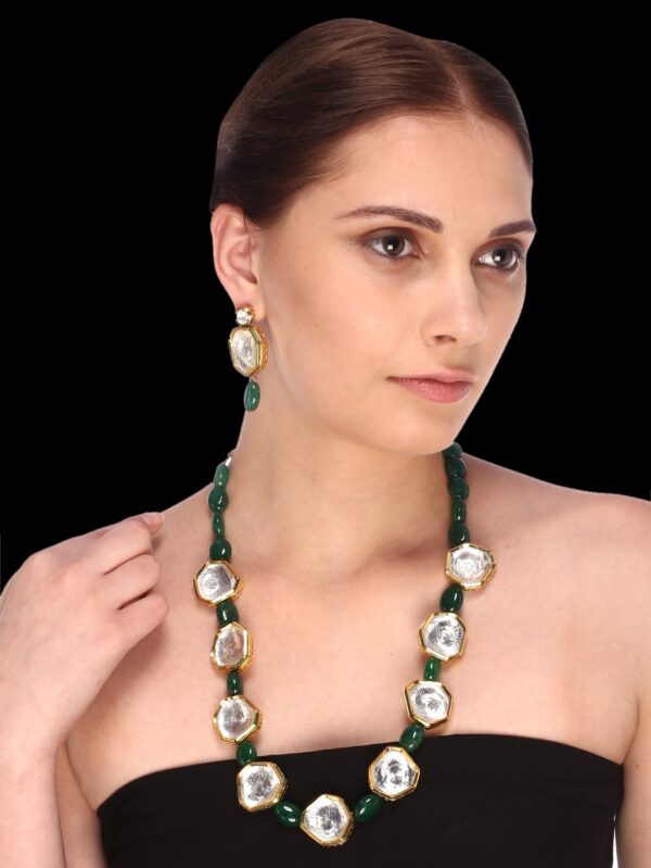 Fancy Micro Gold Polished Semi Precious Kundan & Coloured Beads Necklace set K1279ON - Image 2