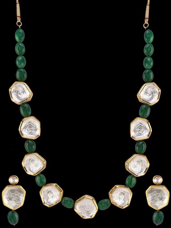 Fancy Micro Gold Polished Semi Precious Kundan & Coloured Beads Necklace set K1279ON - Image 6
